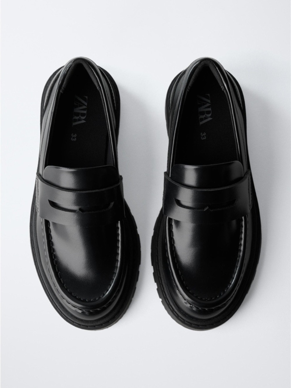 Zara boys school loafers Black Leather Penny Loafers with Treaded Sole